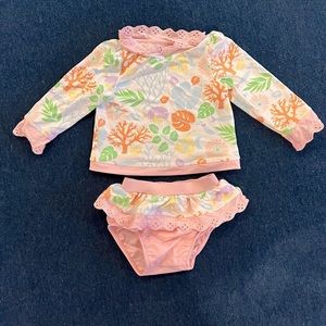 TBBC Beaufort bonnet girls rash guard two piece swimsuit. VGUC 6-12 months